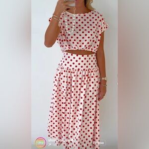 NWT Fancy Boutique Red Polka Dot Midi Skirt Set